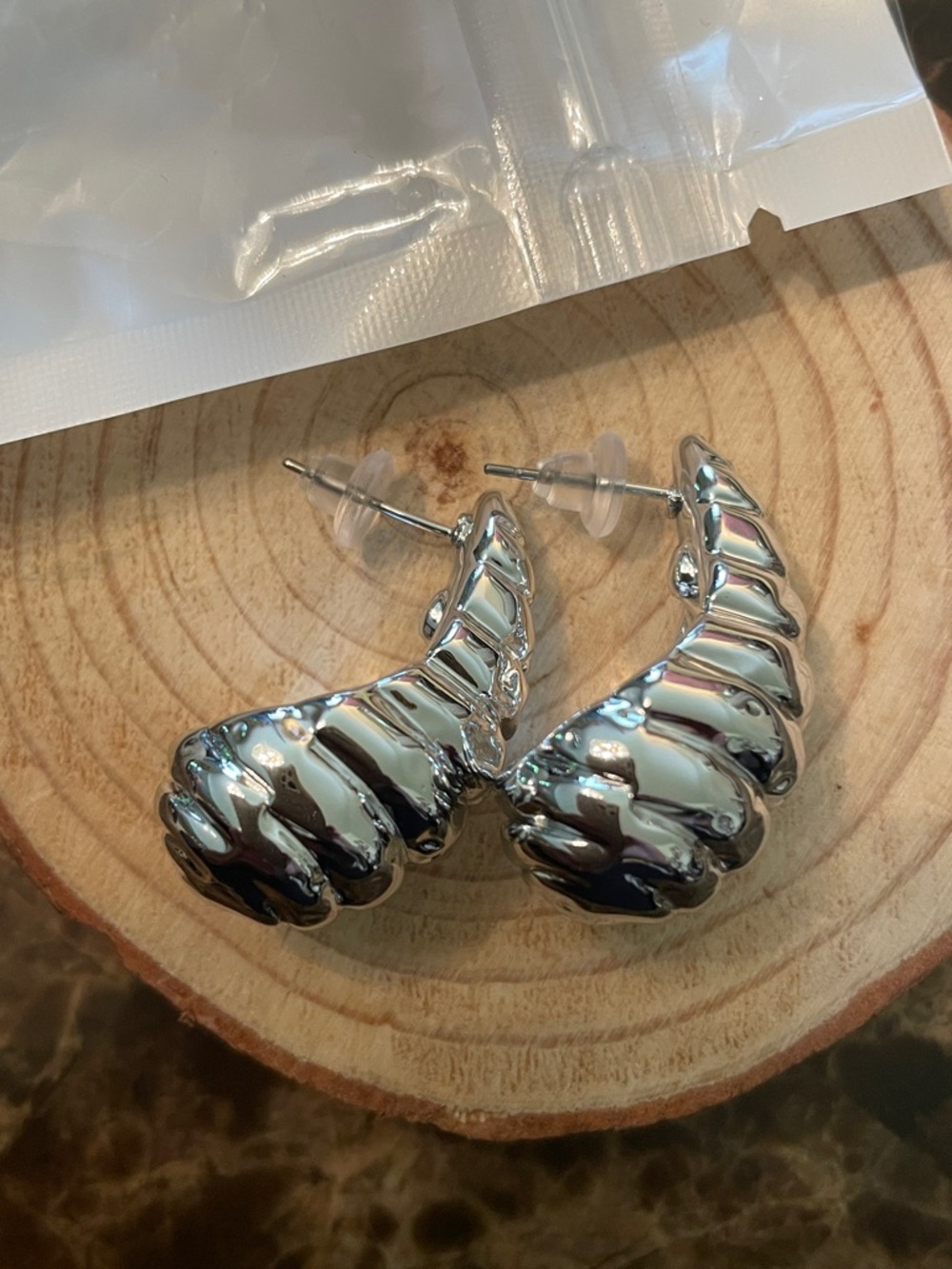 Silver Shell Shaped Post Earrings - Picture 7 of 7
